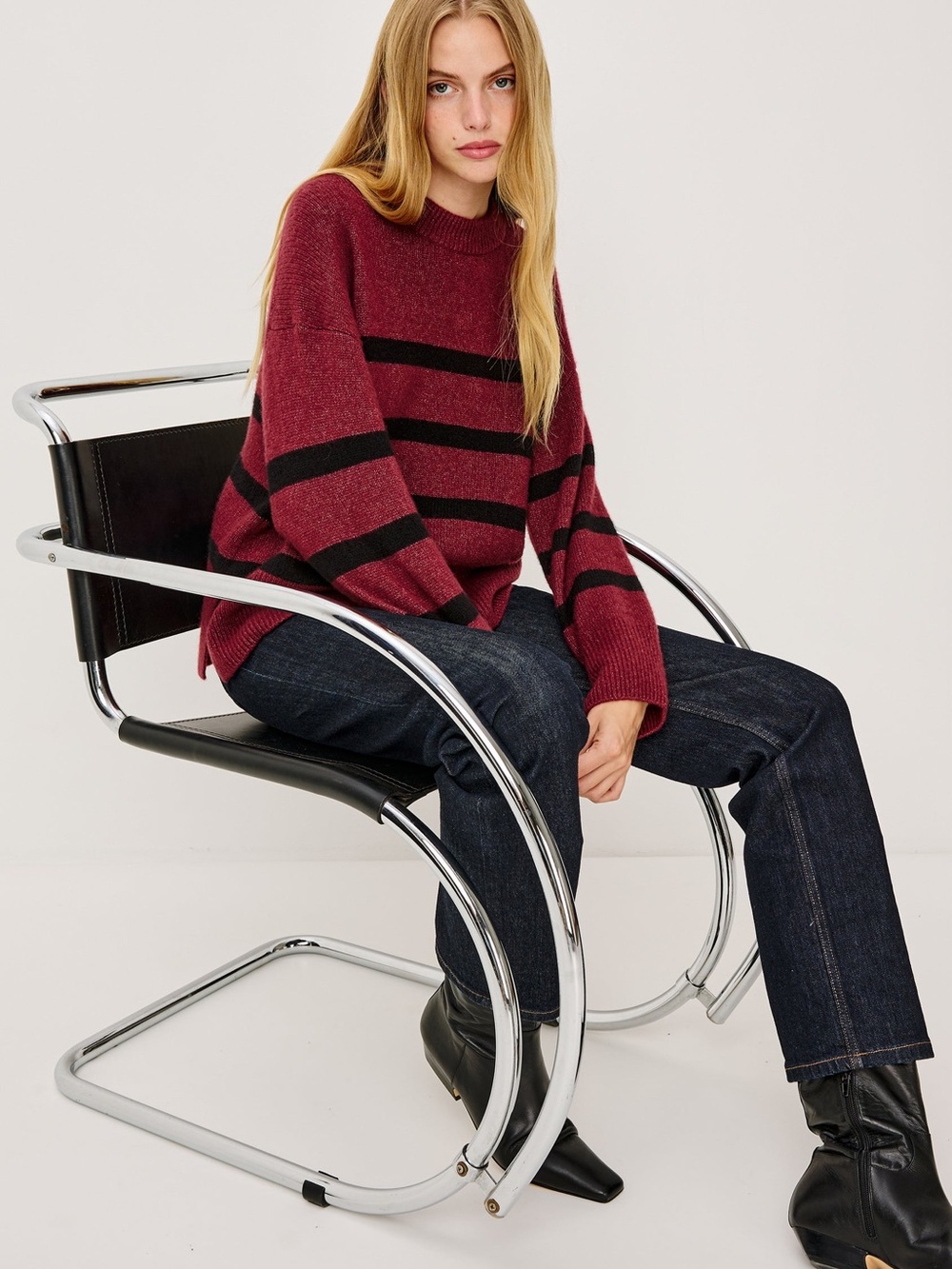 Rails Miranda Striped Sweater in Garnet Black Stripe Cashmere Crewneck